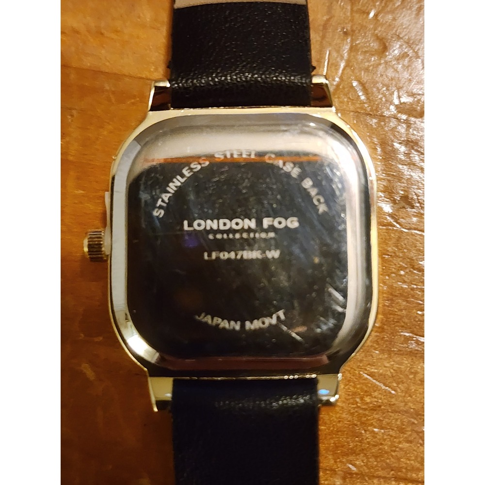 London Fog Womens Square Gold Tone Watch Blck Leather Strap LF047BK-W Japan Movt - Picture 4 of 4
